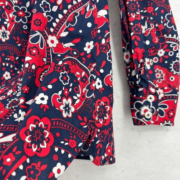 Talbots Plus Blouse Size 2X Red Blue Paisley Floral Cotton Long Sleeve Button Up - Picture 5 of 11